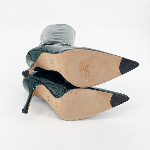 Retro  Jimmy Choo Bottle Green Patent Leather Knee High Pointed Toe Boot IT 38.5 - Picture 7 of 10